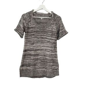 CAbi Black White Marled Short Sleeve Sweater